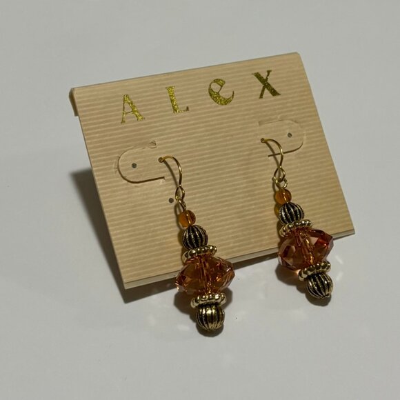 Alex Amber Vintage Rustic Dangle Bead Gold Earrings - Picture 1 of 3